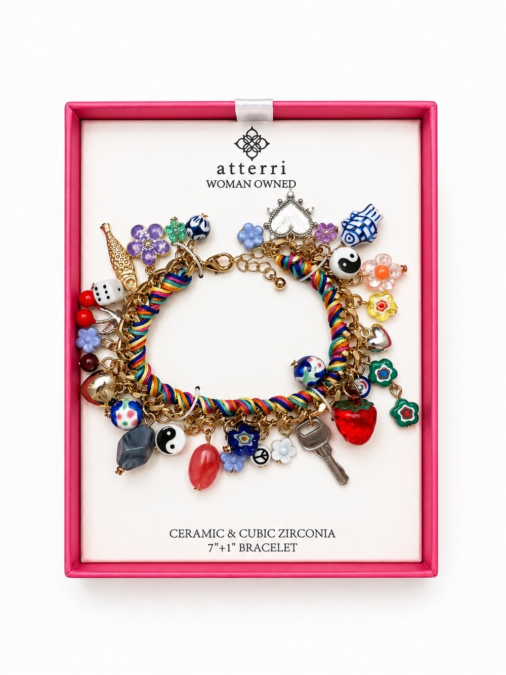 atterri Multicolor Charm Bracelet with Ceramic & Cubic Zirconia Accents